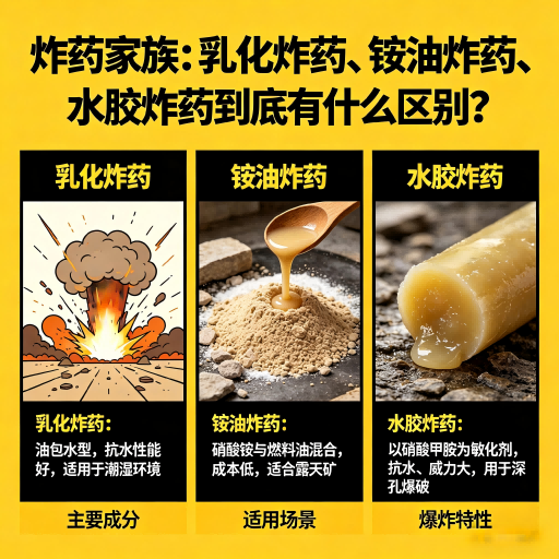 班玛炸药家族：乳化炸药、铵油炸药、水胶炸药到底有什么区别？